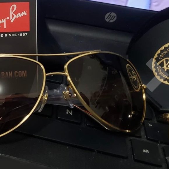 Ray-Ban GOLD BROWM GRADIENT Metal Aviator Sunglasses UNISEX - Picture 9 of 9